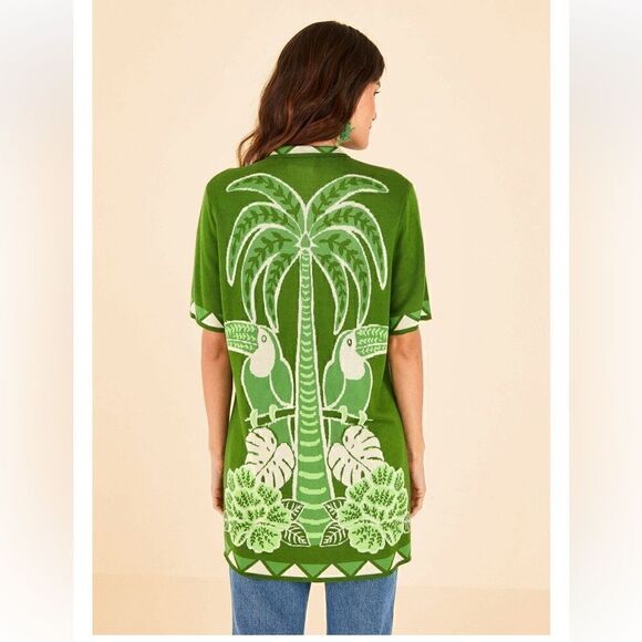NWT- FARM Rio- Green Summer Sunrise Lenzing Ecovero Viscose Knit Shirt Green, L - Picture 6 of 15
